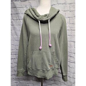 PEACE LOVE WORLD XS GREEN GRAY DRAWSTRING POCKET OVERSIZED THANKFUL HOODIE